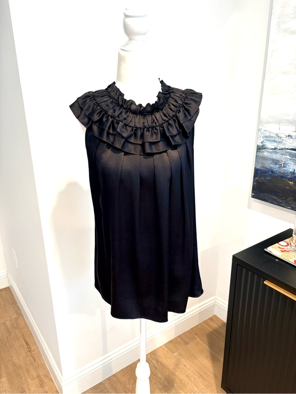 Milly - Black Ruffled Neck Sleeveless Top